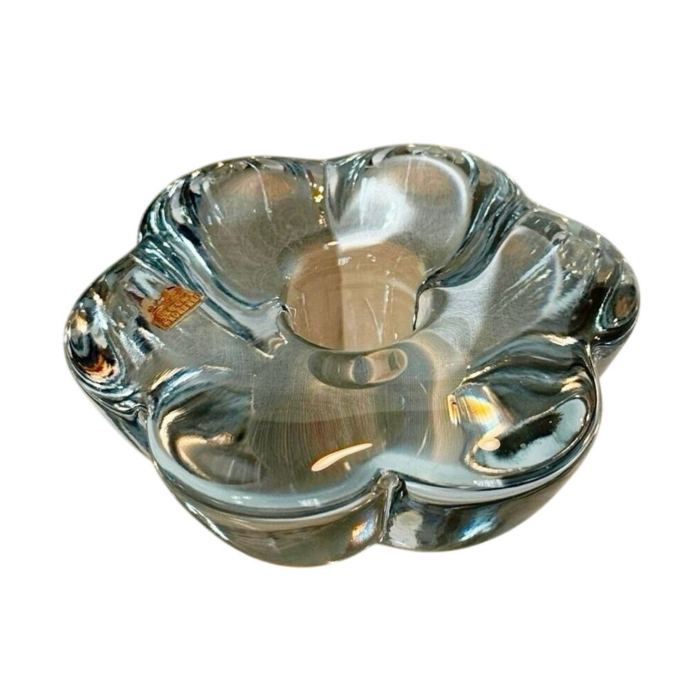 Signed Orrefors Crystal Candle Holder • Flower Form • Swedish Crystal